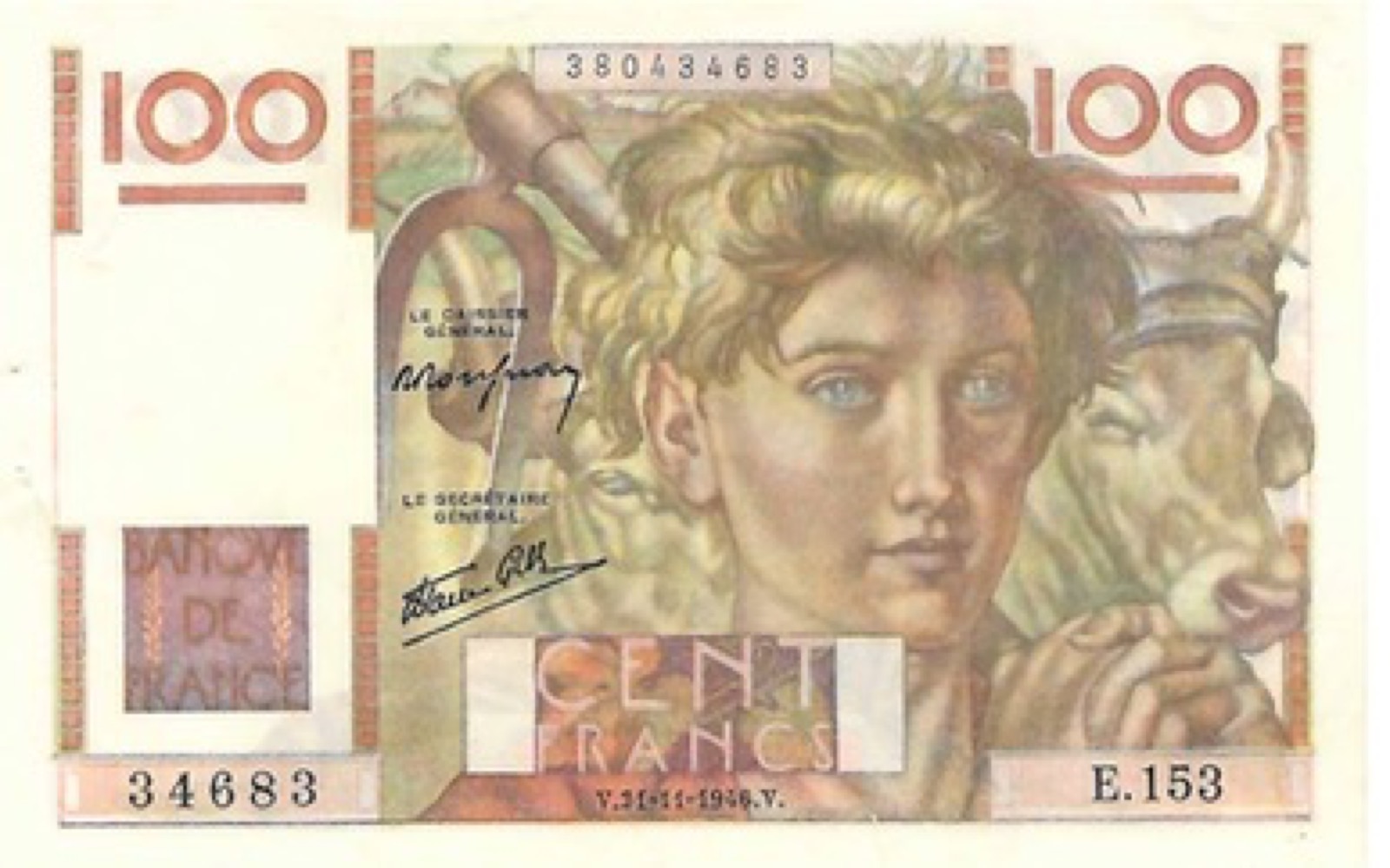 Billet 100 Francs Jeune Paysant 1946 SPL