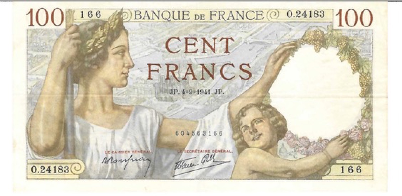 Billet 100 Francs Sully 1941 JP TTB