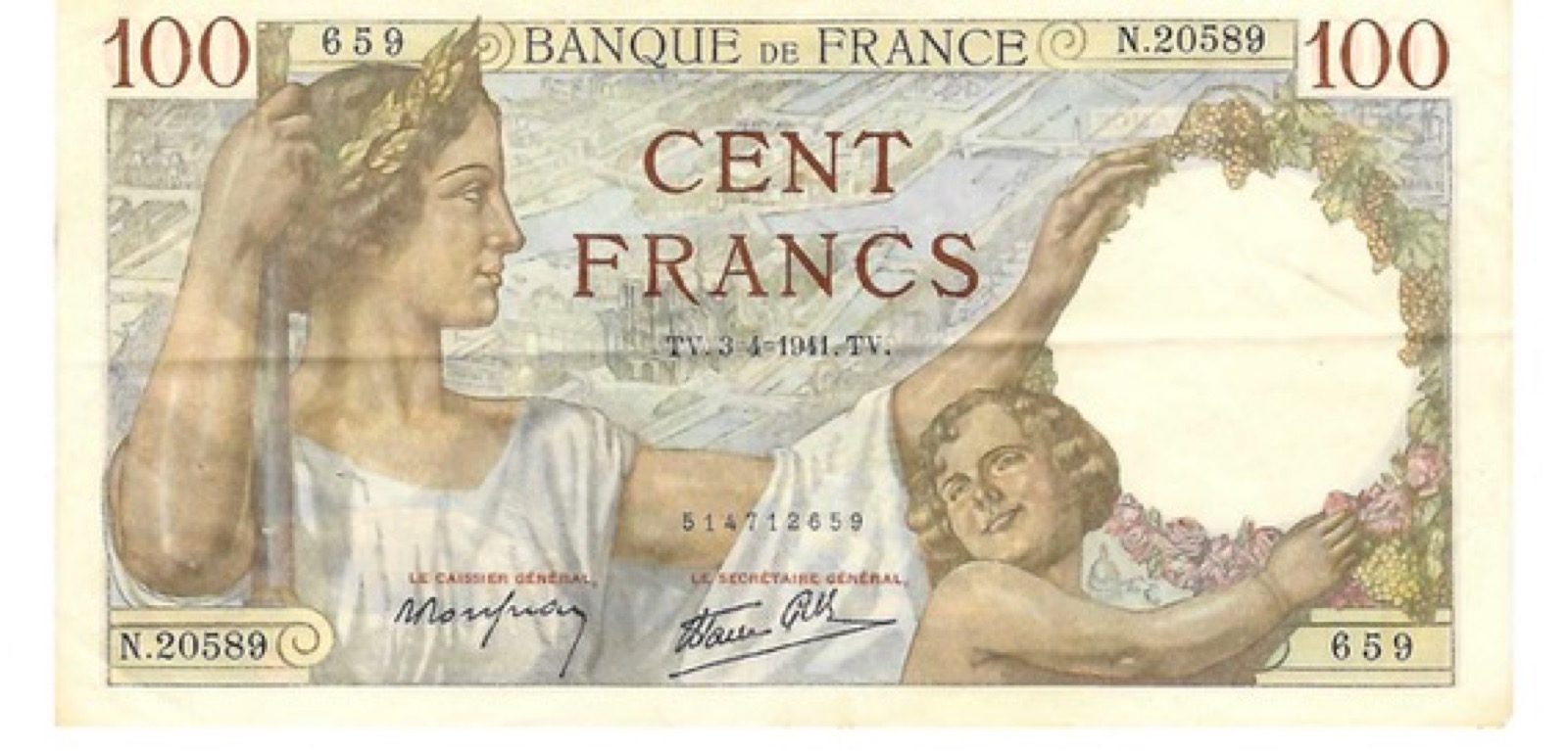 Billet 100 Francs Sully 1941 TV TB