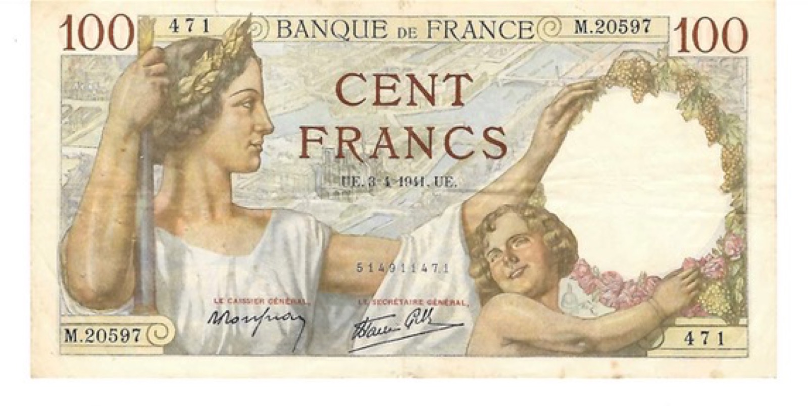 Billet 100 Francs Sully 1941 VF