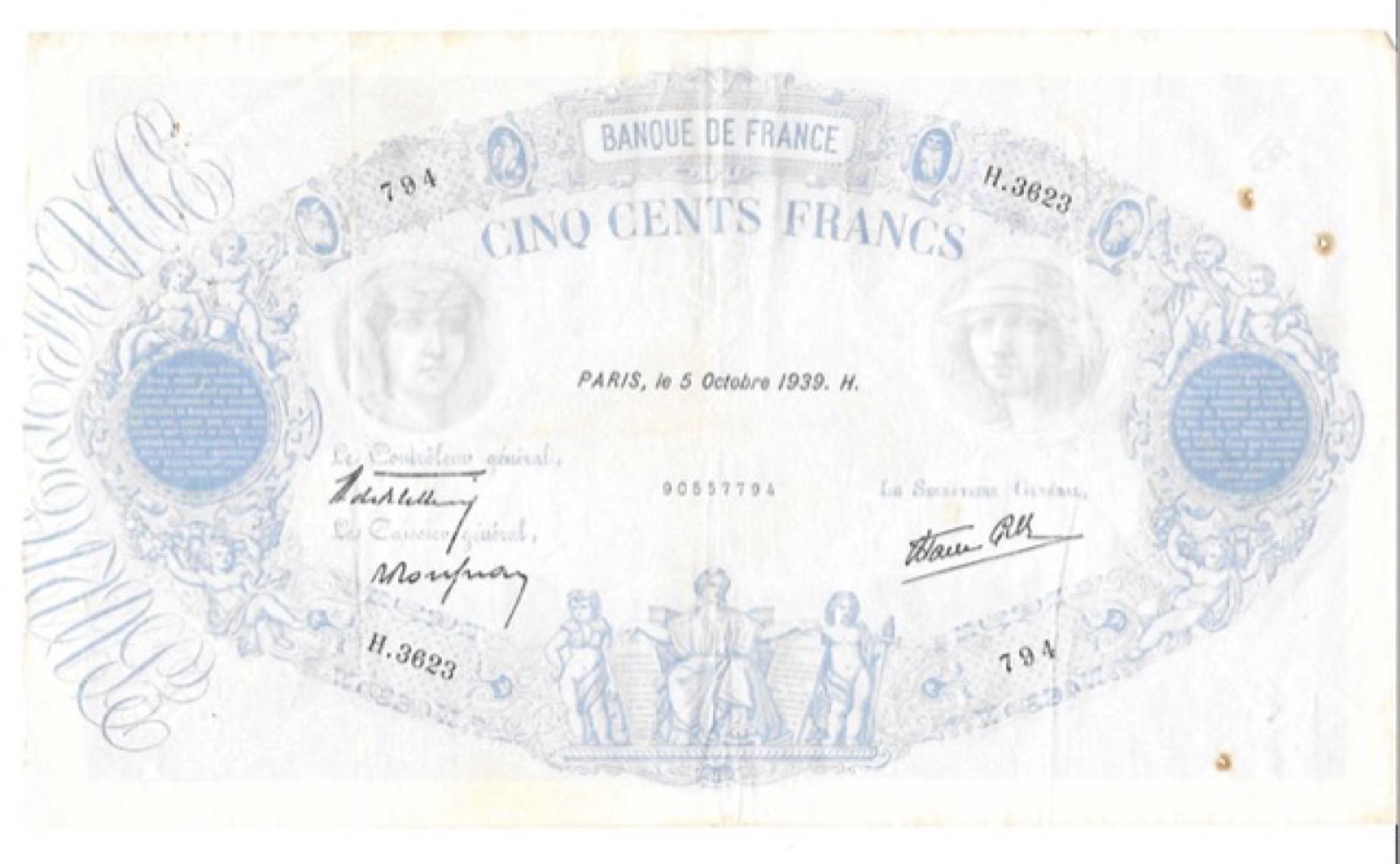 Billet 500 Francs Bleu et Rose 1939 H B
