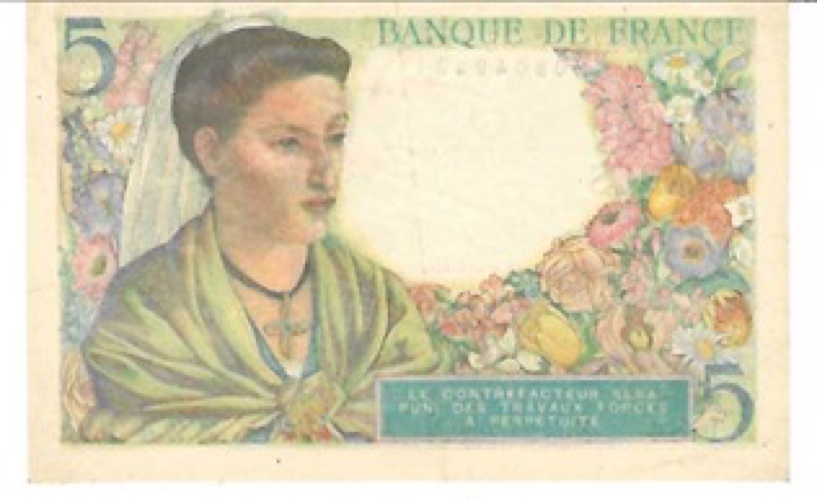 Billet 5 Francs Berger 1943 M TB