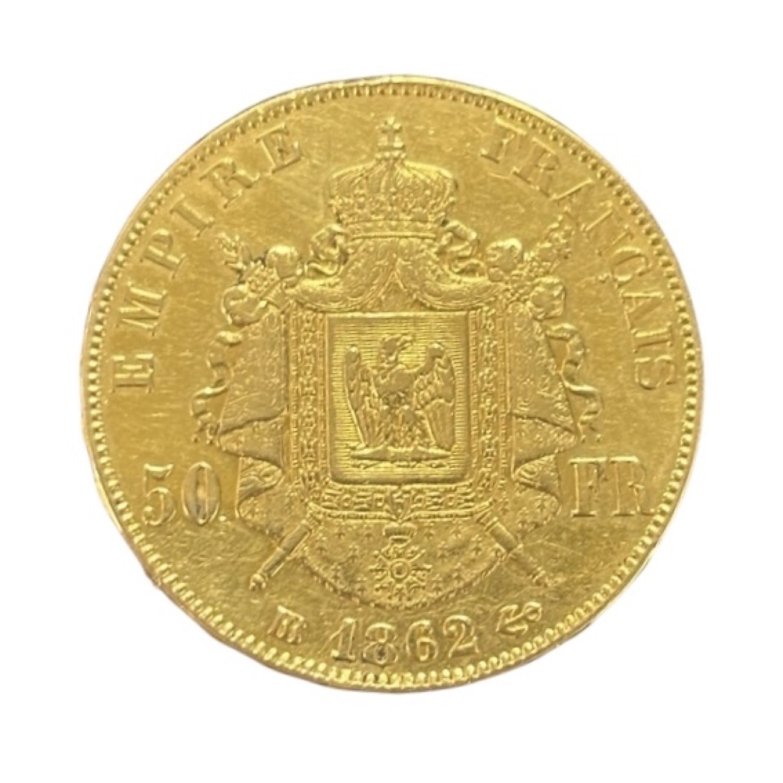 50 Francs or Napoléon III tête laurée 1862 BB