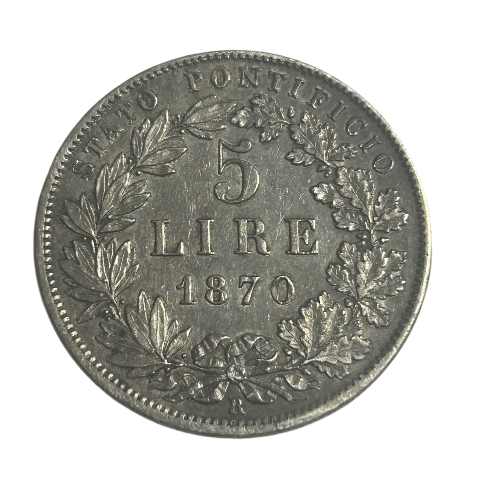 5 Lires Pie IX Vatican et États Pontificaux 1870 atelier R