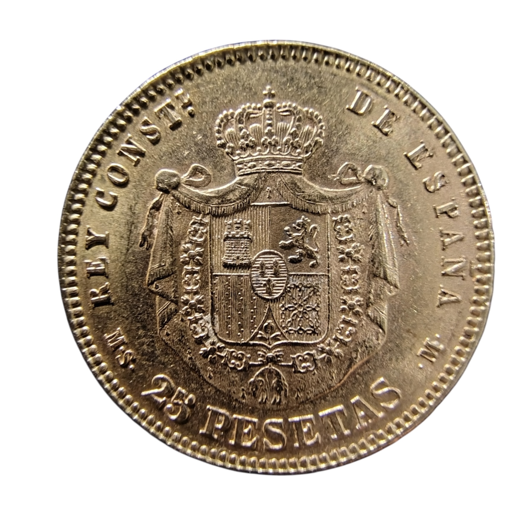 25 Pesetas Alfonso XII jeune 1880 Madrid – Image 2